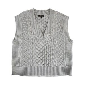 Quince Sweater Vest Grey Cable Knit Small
